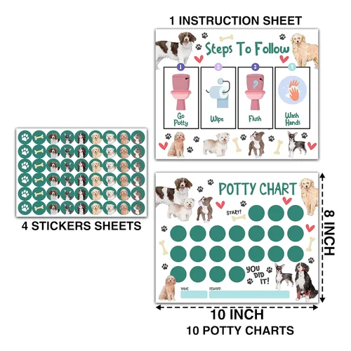 Vista 2 de Tabla de calcomanías de entrenamiento para perros para ir al baño, 10 tablas para ir al baño con 216 calcomanías redondas y 1 hoja de instrucciones