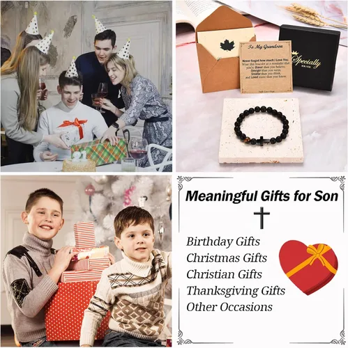 Vista 6 de Pulsera de cruz para hombre, adolescente, niños, regalos para papá, marido, padrino, hijo, nieto, sobrino, aniversario, cumpleaños, Navidad