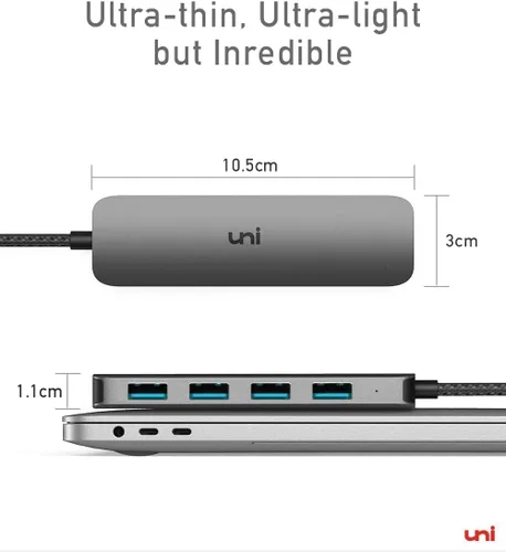 Vista 7 de uni Adaptador multipuerto USB C a USB Hub, divisor USB C de aluminio de 4 puertos para laptop, Hub USB de datos Thunderbolt 3/4 delgado compatible