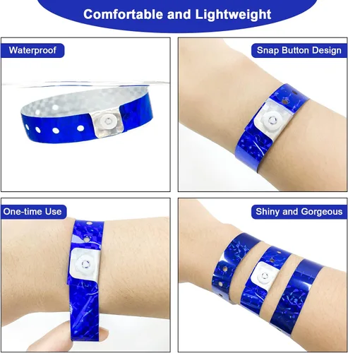 Vista 2 de OUCHAN Pulseras holográficas de plástico para fiestas, color azul, paquete de 500 pulseras de vinilo para eventos, clubes, reuniones de música