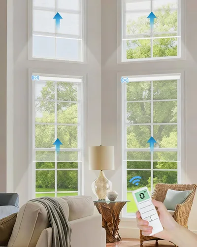 Vista 13 de Tokblind Persianas enrollables motorizadas de filtrado de luz con control remoto, persianas inteligentes para ventanas compatibles con Alexa Google