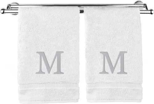 Vista 48 de Toalla de mano monogramada, regalo personalizado, juego de 2 - Toalla bordada con letra de bloque dorada - Extra absorbente 100% algodón turco