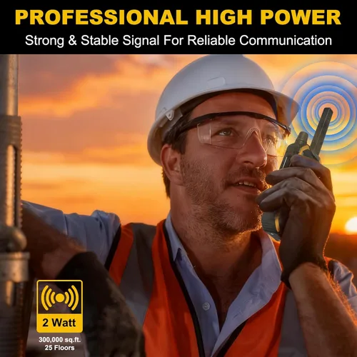 Vista 5 de Walkie Talkies para adultos de largo alcance – Paquete de 4 radios bidireccionales FRS recargables de alta resistencia con alerta meteorológica