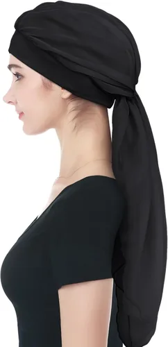 Vista 2 de Alnorm Bufanda larga de gasa para la cabeza, gorro de quimioterapia de jersey de bambú para mujeres