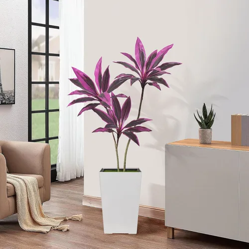 Vista 4 de HAIHONG Árbol artificial de 3 pies, plantas de casa de imitación de hoja perenne Dracaena Marginata, palmeras de yuca falsas en maceta, árbol