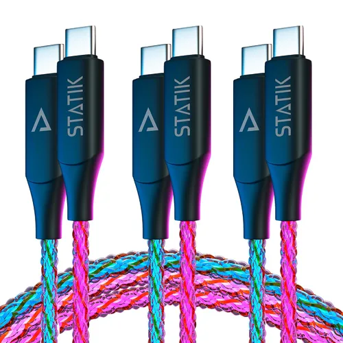Vista 10 de Cable de Carga Iluminado Statik - Cable de Carga LED Trenzado GloBright, Cable de Carga 100W Iluminado Super Rápido, Transferencia de Datos, Cable