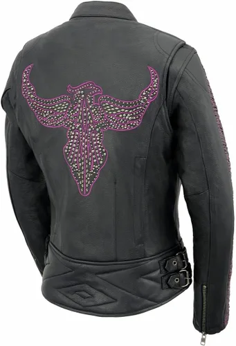 Vista 7 de Milwaukee Leather MLL2570 Chaqueta de Cuero para Motocicleta Negra 'Phoenix Embroidered' para Mujer