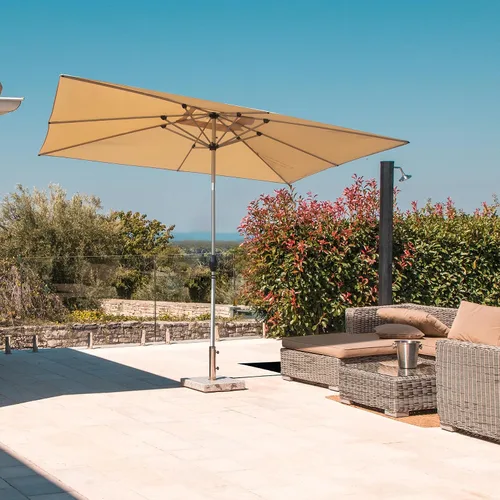 Vista 14 de Domi - Sombrilla rectangular de 6 x 4 pies para patio, sombrilla de mesa para exteriores con 8 varillas resistentes e inclinación, sombrilla de Beige