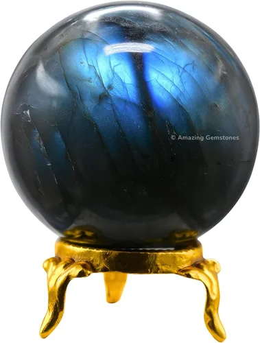 Vista 40 de Amazing Gemstone Bola de cristal de Amazonita con soporte, bolas de meditación de esfera de cristal de 2 pulgadas para brujería y bolas decorativas