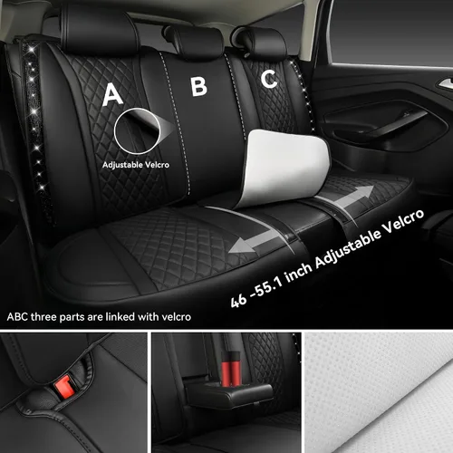 Vista 4 de Car Pass Funda de asiento trasero, brillantes, acolchadas, cuero napa, impermeable, transpirable, protector de ajuste universal para automóvil