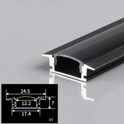 Vista 4 de Paquete de 6 canales de aluminio LED en forma de U de 3.3 pies con cubierta negra, tapas de extremo y clips de montaje, perfil de aluminio