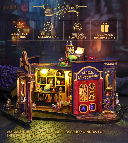 Vista 6 de Kit de casa de muñecas en miniatura Spilay para bricolaje, kit de casa de muñecas con muebles de madera, cubierta a prueba de polvo, caja de música