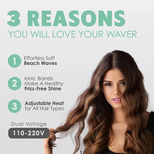 Vista 3 de MINT Ondulador de pelo de sirena de doble barril para cabello largo Herramienta iónica de ondulación profunda que crea volumen y ondas de playa