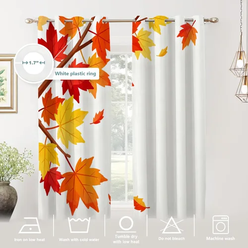 Vista 314 de Shrahala Orange Autumn Autumn Blackout Curtain Tiers, Fall Kitchen Valance Light Blocking Tier Drapes with Rod Pocket, 2 Pack 26 X 24 in