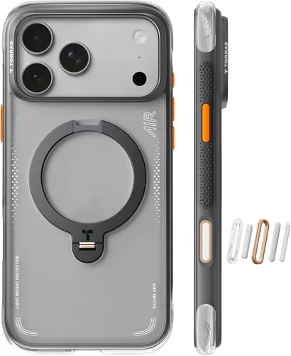 Vista 28 de TORRAS Ostand Q3 Air - Funda para iPhone 17 Pro con soporte magnético de 360°, compatible con MagSafe, probada contra caídas de grado mil, botón