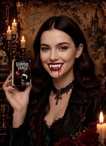Vista 7 de Dientes de vampiro, colmillos de vampiro realistas para fiesta de Halloween Marfil suave