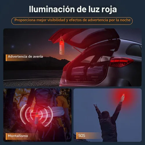Vista 3 de Dawnrise Linterna LED recargable para acampar con 4 modos, hasta 350 horas