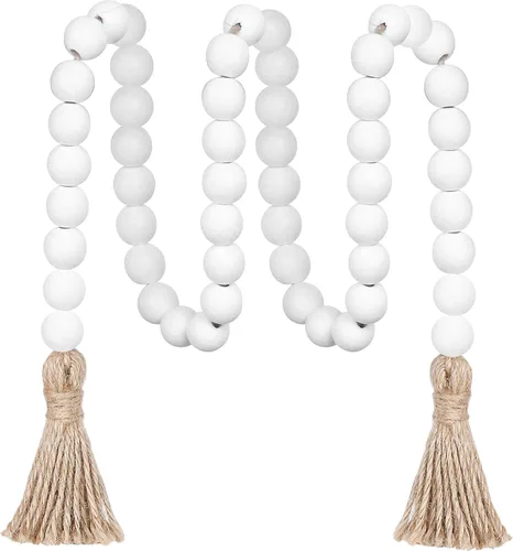 Vista 17 de Meplait - Guirnalda de cuentas de madera de 39 pulgadas estilo granja con borlas, cuentas versátiles de oración estilo boho chic para colgar