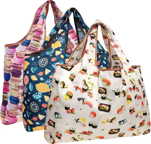 Vista 9 de allydrew Bolsas grandes plegables de nailon reutilizables para comestibles, paquete de 3