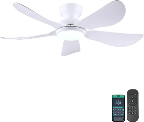 Vista 25 de Kviflon Ventiladores de techo de 46 pulgadas modernos con luces, ventilador de techo de montaje empotrado con control remoto/APP, 3 aspas curvas