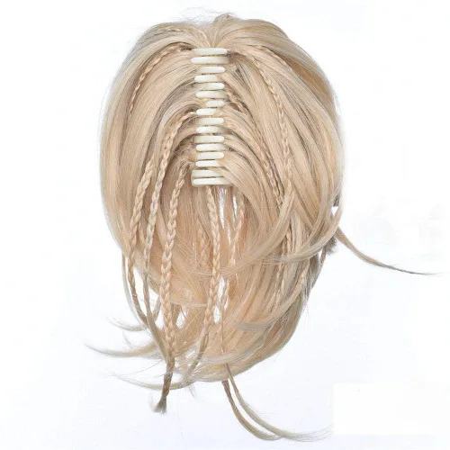 Vista 2 de Extensiones de cabello humano con clip de garra, extensiones de cola de caballo corta y rizada con textura natural para mujer (1b# negro natural)
