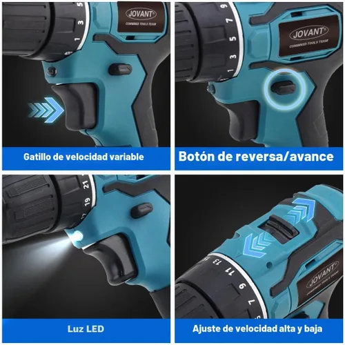 Vista 9 de Taladro telescópico inalámbrico 2 en 1, herramienta de limpieza de taladro de potencia máxima de 20 V con 2 baterías y cargador de 2.0 A, poste