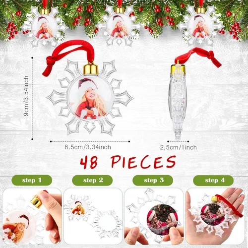 Vista 3 de Skylety 48 Piezas Bolas de Adorno de Fotos de Navidad de 3.54" Plástico Transparente Colgante Marco de Fotos Adorno Esferas de Fotos Familiares