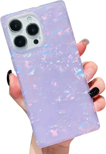 Vista 25 de Elegante Funda con Concha de Madre Perla para Niña Compatible con iPhone 14 de 6.1 Pulgadas, Funda Rectángulo con Borde, Elegante y delgada
