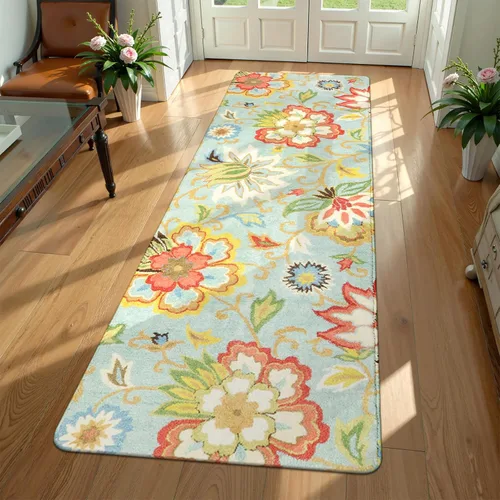 Vista 46 de Lahome - Tapete floral con estampado de cachemira, lavable, antideslizante, pequeño, anti-manchas, suave, para baño, entrada, dormitorio, Negro