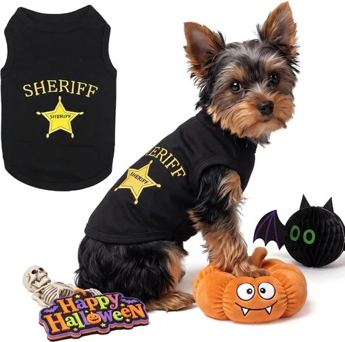 Vista 20 de Camiseta para Perro Parisian Pet - Camiseta Bordada FBI - 100% Algodón, Ropa Transpirable para Perros - Chaleco para Mascotas Sin Mangas - Camisas