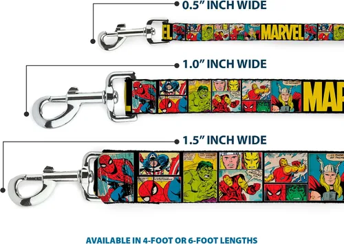 Vista 3 de Buckle-Down Correa para mascotas MARVEL/Retro Comic Panels Negro/Amarillo - 4 pies de largo - 1" de ancho