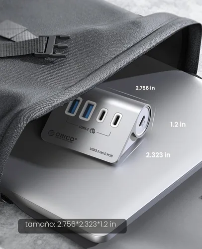 Vista 7 de ORICO Concentrador USB 3.2 Gen2 de 4 puertos, concentrador USB 3.2 de escritorio con 2 USB-A, 2 USB-C, puerto de fuente de alimentación de 5 V 3 A