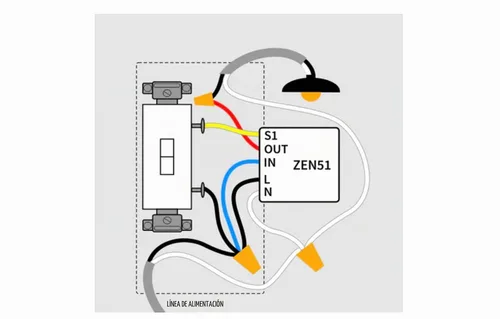 Vista 5 de Zooz Serie 700 Z-Wave Relé inteligente de largo alcance ZEN51 Se instala detrás del interruptor de pared o en la luz Compatible con SmartThings