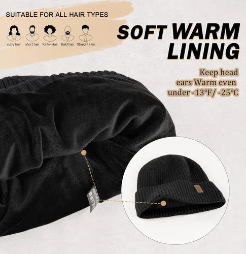 Vista 2 de Wmcaps Gorros cálidos para hombres y mujeres, gorro con forro polar cálido para invierno, unisex, a la moda, gorro de punto con puños