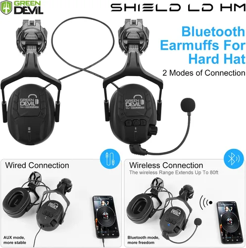 Vista 7 de Casco de seguridad con visera GREEN DEVIL con orejeras Bluetooth y faro 5 en 1 Protección completa Cascos de Construcción con ventilación Hardhat
