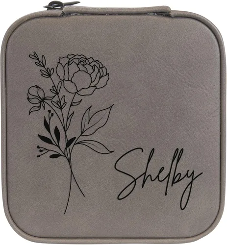 Vista 84 de Joyero de flores de nacimiento personalizado Estuche de viaje (cuero crudo, abril - guisante dulce)