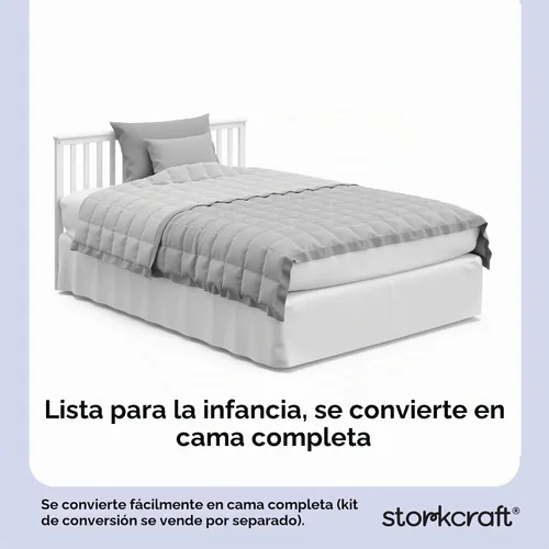 Vista 5 de Stork Craft, Cuna Convertible con Bordes Fijos Hillcrest, Blanco