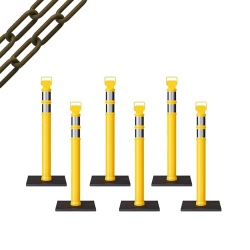 Vista 57 de CCW 6-Pack 45" Delineador Post Kit Kit de 3.0 in collares reflectantes, base de goma de 10 lb (6 postes blancos con cadena negra de 50 pies)