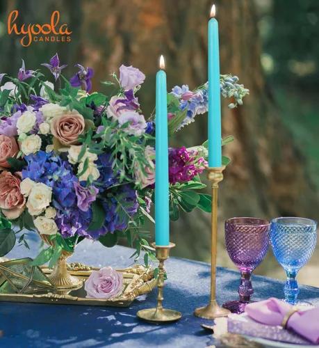 Vista 6 de Hyoola Tall Taper Candles - Vela de cena turquesa sin goteo de 10 pulgadas, sin perfume, cera de parafina con mechas de algodón, 8 horas de tiempo