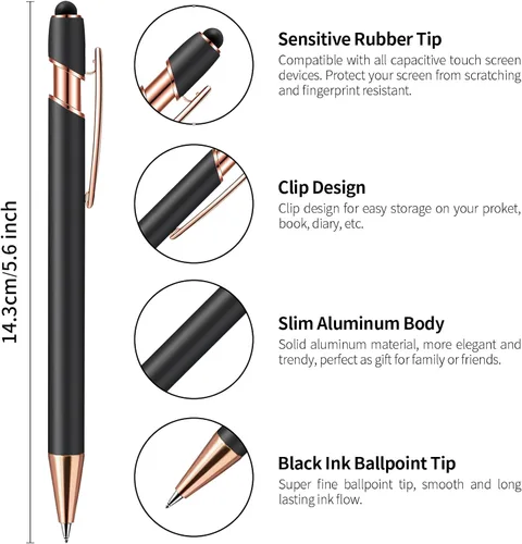 Vista 2 de Bolígrafos personalizados con lápiz capacitivo, bolígrafos con nombre impresos personalizados con tinta negra, impresos con tu logotipo o mensaje
