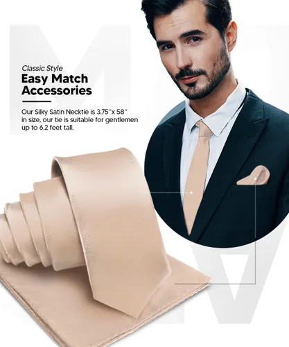Vista 6 de Juego de corbata de satén sólido y pañuelo de bolsillo para hombre, conjunto de corbata a juego para hombre