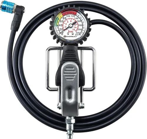 Vista 2 de Powerbuilt Inflador de neumáticos con manómetro 220 PSI para coches, bicicletas - 240217, negro