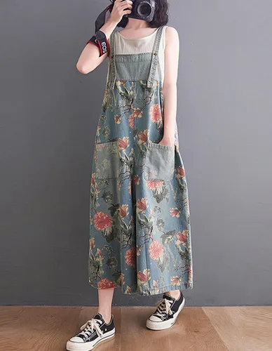 Vista 5 de Overol de mezclilla holgado con tirantes ajustables para mujer, estilo casual, pantalones de pierna ancha