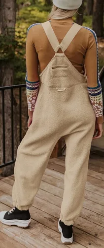 Vista 4 de Ebifin Overol de forro polar cálido para mujer, overoles de invierno sueltos casuales con bolsillos