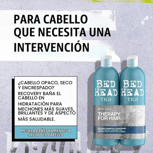 Vista 2 de Bed Head by TIGI Urban Antidotes Recovery Champú hidratante para cabello seco y dañado, sin sulfato, 25.36 onzas líquidas