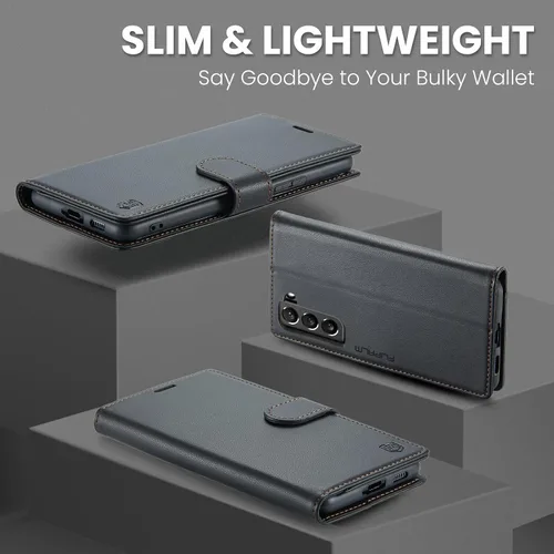 Vista 6 de FLIPALM - Funda tipo cartera para Samsung Galaxy S22 Plus, color negro Titular de la tarjeta, bloqueo RFID, cuero PU Folio Flip, Kickstand