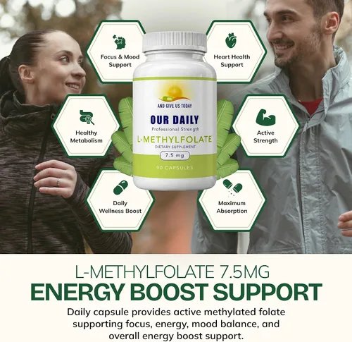 Vista 4 de Our Daily Vites, L Metilfolato 7.5 mg – Suplemento activo de folato metilado 5-MTHF para mujeres y hombres – Folato de metilo para la salud
