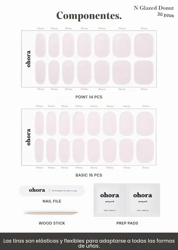 Vista 6 de ohora Tiras de uñas de gel semicuradas (N Glazed Donut), rango de tamaño extendido, funciona con cualquier lámpara, calidad de salón, larga