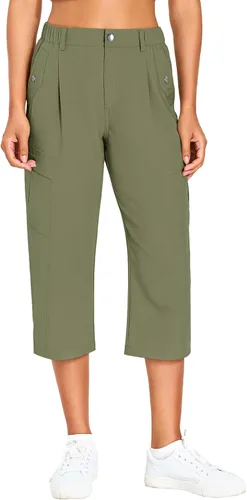 Vista 2 de Women's Quick Dry Hiking Pants Lightweight Cargo Capris Verde militar