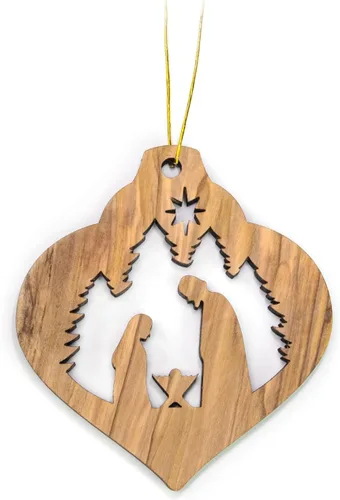 Vista 10 de Adornos de madera de olivo de Tierra Santa, adorno de pesebre de madera con bombilla 2D, pastores y ángeles, adornos de Navidad cristianos de 2 x 4